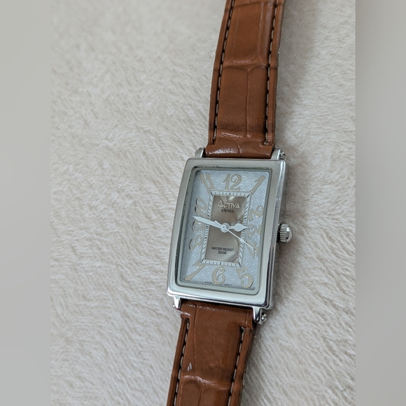 Activa Swiss Silver Watch with Brown Leather Strap - Picture 2 of 10